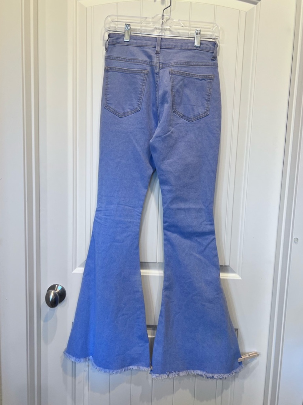 Two-Tone Light Blue Flare Bell Bottom Jeans Stretch Sz Small 60’s 70’s Vibe - Picture 5 of 8